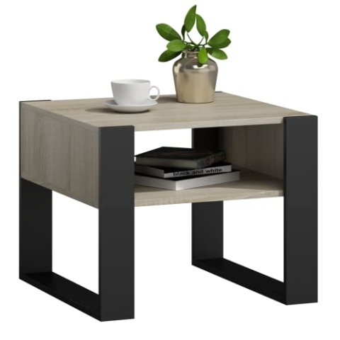 MATKAM Couchtisch KAJA H50 x B60 x T63,6 cm, offene Ablage unter der Tischplatte, Kufenbeine, Wohnzimmer Couchtisch Modern Wohnzimmertisch Universal (Sonoma Eiche)