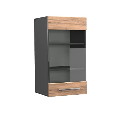 Vicco Küchenglasschrank Fame-Line, Glashängeschrank, Goldkraft Eiche/Anthrazit, 40 cm