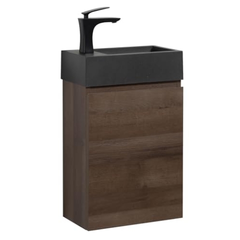 WC Badmöbel Angela 40x22 cm Braun Eiche - Schrank Schwarze Waschbecken Badezimmer Toilette