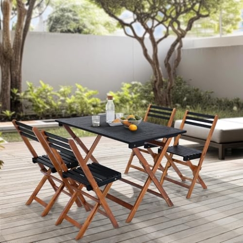 [en.casa] Gartenmöbelset Altamura 5-TLG. Garten Essgruppe klappbar Gartentisch mit 4 Stühlen Sitzgarnitur Outdoor Akazienholz geölt Klapptisch Klappstühle wetterfest Holzfarben/Grau