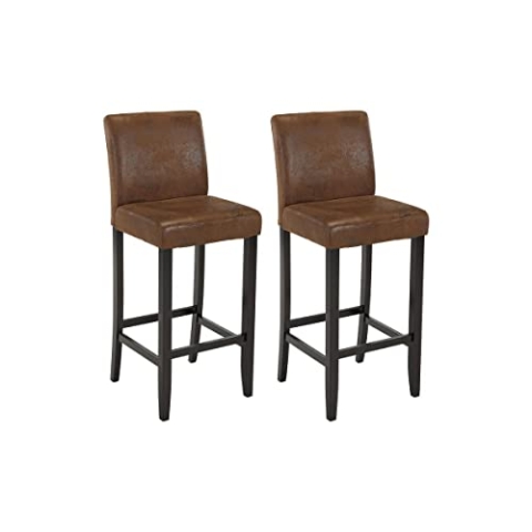 Vente-unique - 2 x Barhocker Santos - Mikrofaser in Antiklederoptik - Fŷe Dunkles Holz