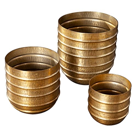 Riess Ambiente Edles 3er Set Blumen Übertopf Orient Gold Vasen im Hammerschlag Design Blumentopf Pflanzentöpfe
