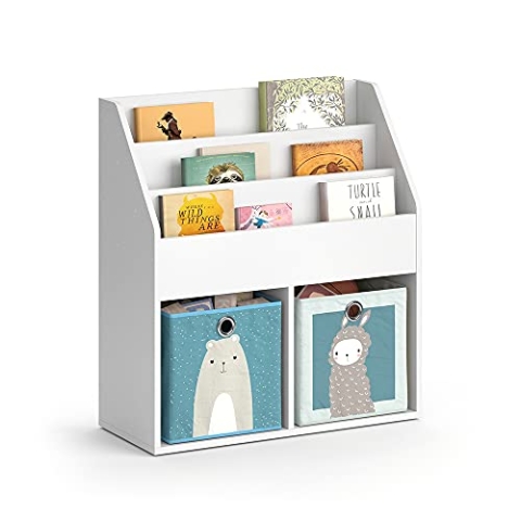 Vicco Kinderregal Luigi, Spielzeugregal für Faltboxen, Weiß, 72 x 79 cm mit 2 Faltboxen Opt.6