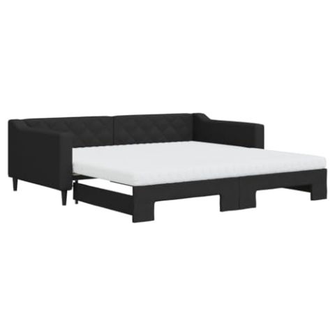 vidaXL Tagesbett, Sofabett Ausziehbar mit Matratzen, Gästebett Schlafsofa für Schlafzimmer Wohnzimmer, Sofa Ausziehbett, Schwarz 100x200cm Stoff