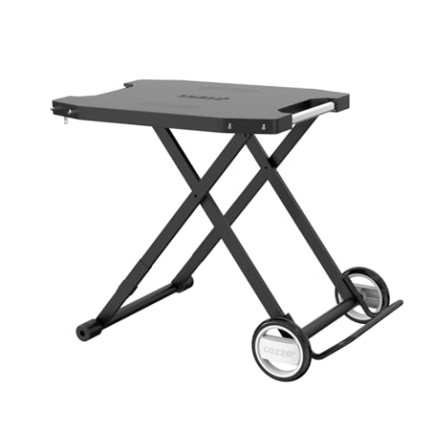 cozze® Outdoor Beistelltisch mit Rollen, Schwarz | Praktischer Tisch Außen Klappbar | Handlicher Garten Grill beistellwagen | Rollbarer Grillwagen Outdoor