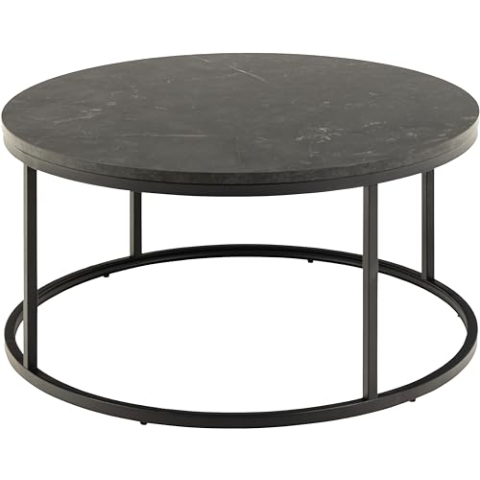AC Design Furniture Spencer Couchtisch Rund mit Tischplatte in Schwarzer Marmoroptik und Schwarzem Stahlsockel, Moderner Beistelltisch, Wohnzimmermöbel, Ø: 80 x H: 40 cm