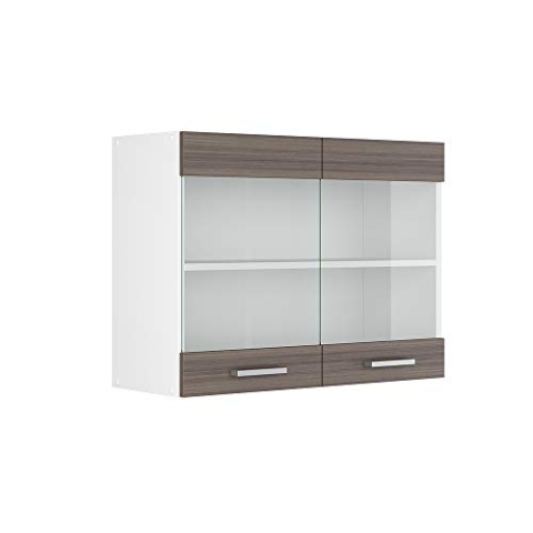 Vicco Hängeschrank R-Line, Wandhängeschrank, Grau/Weiß, 80 cm mit Glastüren