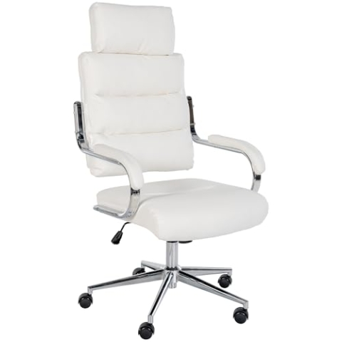 CLP Bürostuhl Campo Kunstlederbezug I Schreibtischstuhl höhenverstellbar und drehbar I bis 135 kg belastbar I mit Rückenlehne, Farbe:weiß