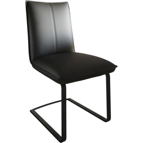 DELIFE Schwingstuhl Lelio-Flex Freischwinger flach Schwarz Echt-Leder Schwarz Taschenfederkern