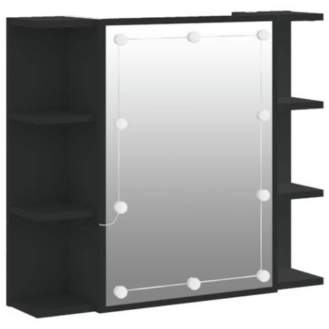 vidaXL Spiegelschrank, Badschrank mit LED Spiegel, Hängeschrank Badezimmerschrank mit viel Stauraum, Wandschrank Kosmetikspiegel Badmöbel, Schwarz
