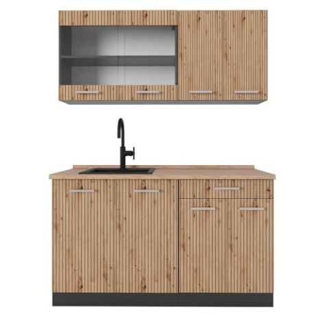 Vicco Singleküche R-Line, Küchenzeile Single, Artisan Eiche/Anthrazit, 140 cm, AP Eiche