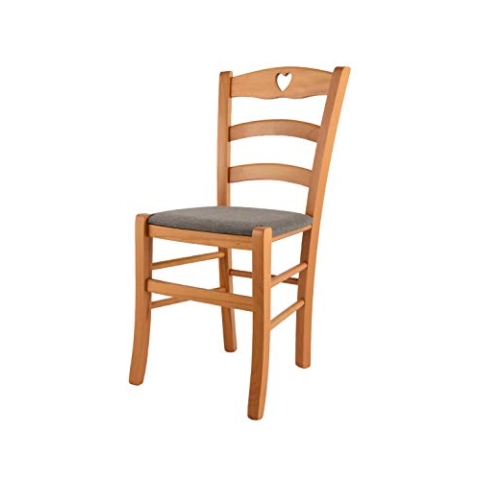 t m c s Tommychairs - Stuhl Cuore für Küche und Esszimmer, Robuste Struktur aus lackiertem Buchenholz im Farbton Honig und gepolsterte Sitzfläche mit Stoff in der Farbe Rehbraun bezogen