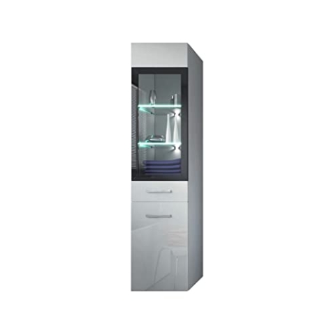Badezimmer Schrank Rio 131 cm Hochglanz Weiss Fronten – Regal Schrank Hochschrank Schrank Möbel Badschrank
