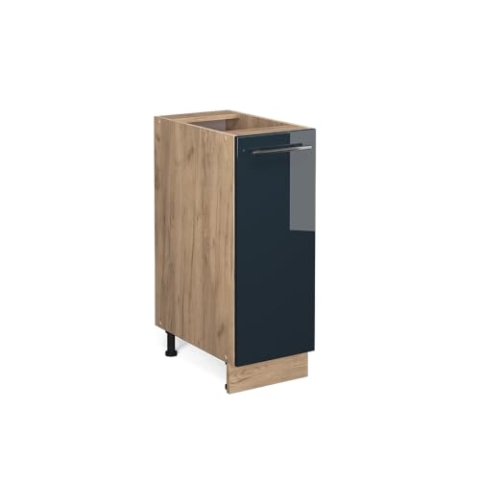 Vicco Apothekerschrank Fame-Line, Dunkelblau Hochglanz/Goldkraft Eiche, 30 cm ohne Arbeitsplatte
