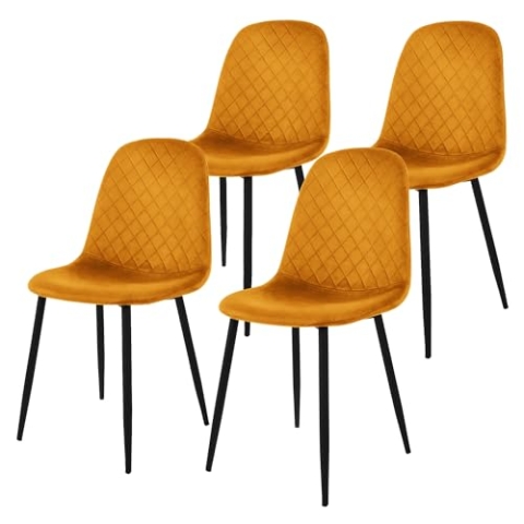 ML-Design Esszimmerstühle 4er Set, Senfgelb, Küchenstuhl mit Samtbezug, Wohnzimmerstuhl mit Rückenlehne, Polsterstuhl mit Metallbeinen, Ergonomischer Stuhl für Esstisch, Esszimmerstuhl Scandinavian
