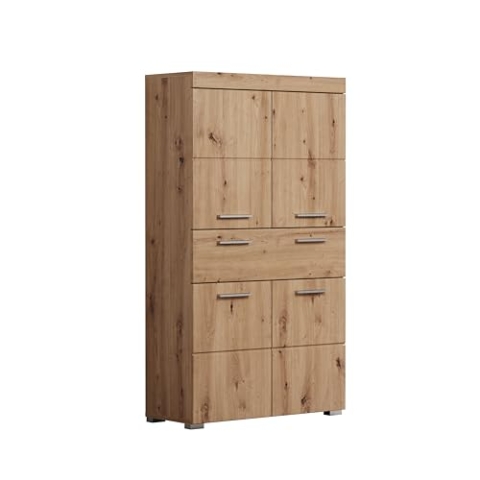 trendteam smart living - Amanda - Hochschrank - Eiche - breiter Badezimmerschrank mit 4 höhenverstellbaren Einlegeböden - (BxHxT) 73 x 130 x 31 cm - 4 Fächer und Einer großen Schublade - Kratzfest