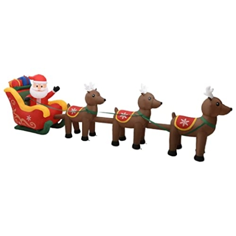 vidaXL Weihnachtsmann Aufblasbar mit Rentieren LED Weihnachtsdeko Weihnachten Beleuchtet Weihnachtsfigur Deko Figur Winter Innen Außen 490cm
