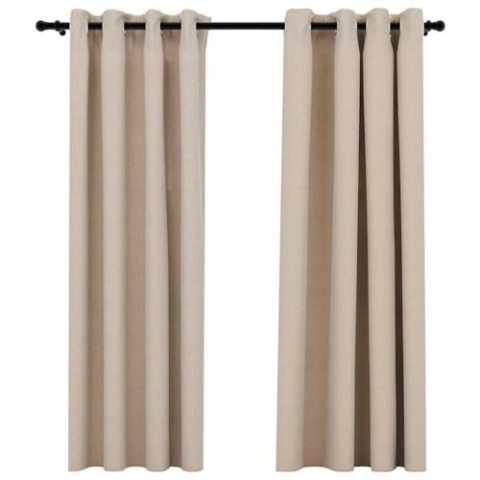 vidaXL 2X Verdunkelungsvorhang mit Ösen Leinenoptik Verdunkelungsvorhang Kräuselband Thermo Gardine Blickdicht Vorhänge Beige 140x175cm