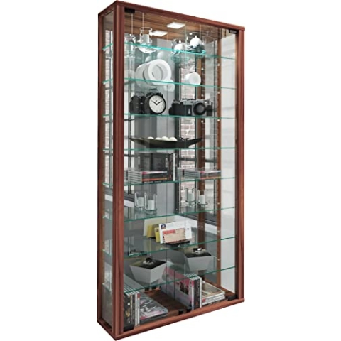 VCM Wandvitrine Hängevitrine Glasvitrine Vitrine Glas Vitrosa Maxi Spiegel Kern-Nussbaum