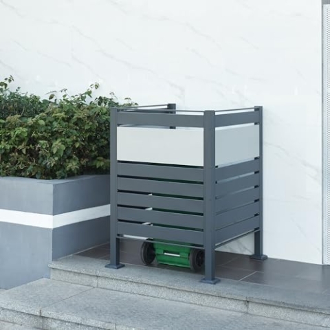 [en.casa] Mülltonnenverkleidung Uusikaupunki Zaunelement 3er Set Erweiterungsmodul Sichtschutz für Mülltonnen 60/120/240 L Metall Mülltonnenzaun 120 x 91 x 91 cm Anthrazit/Silberfarben