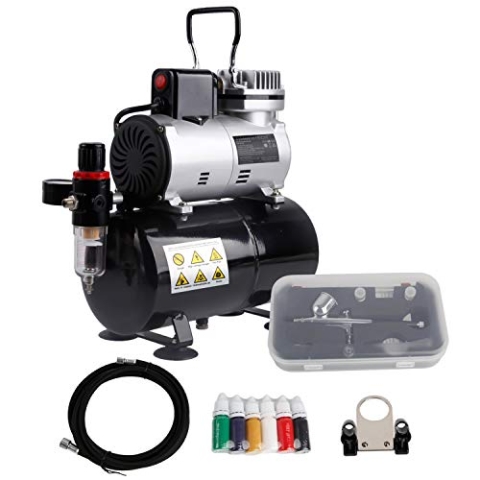 TIMBERTECH ABPST08K Airbrush Kompressor Komplett Set mit Aufgerüstet Kühlung Lüfter Mini Kompressor Airbrushpistole und Airbrush Zubehör