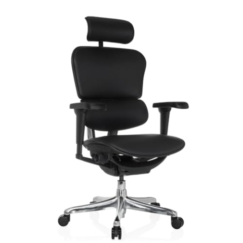 hjh OFFICE Bürostuhl ergonomisch ERGOHUMAN Ultra L GEN2 Originales Design, Bürosessel mit Flexibler Lendenwirbelstütze, Leder, Schwarz