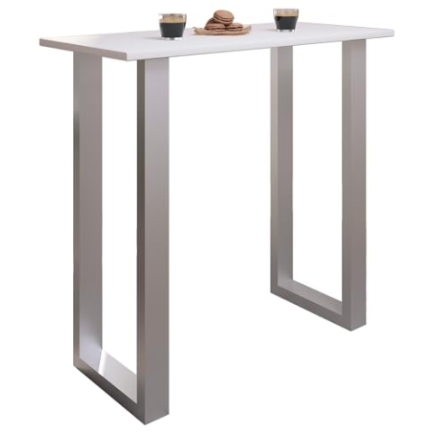 VCM Premium Holz Alu Bartisch Tresen Stehtisch Bistrotisch Bartresen Tisch Xona 110x50 cm Silber/Weiß