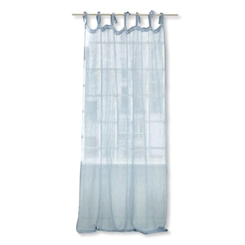 Loberon Gardine Ertras, mit edler Zierstickerei, lichtdurchlässig, Anbringung durch dekorative Bindebänder, variierbare Länge, Vorhang, Sichtschutz, Leinen, blau