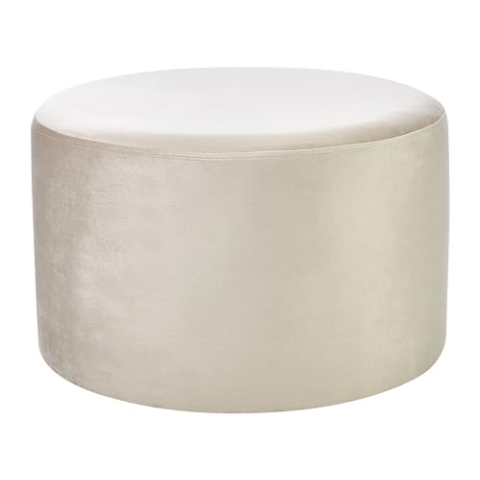 Pouf Samtstoff beige rund 61 cm luxuriös glamourös Sitzhocker Samthocker Millen