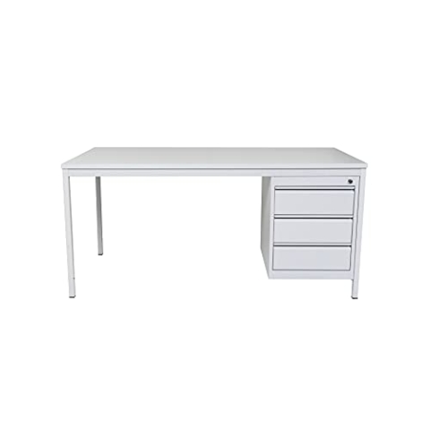 Furni24 Schreibtisch Mit 3 Schubladen, Rechteckig Mit Metalluntergestell Und Höhenausgleichsniveauschrauben - Für Heim Und Büro, Computertisch, Grau 160x80x75 cm