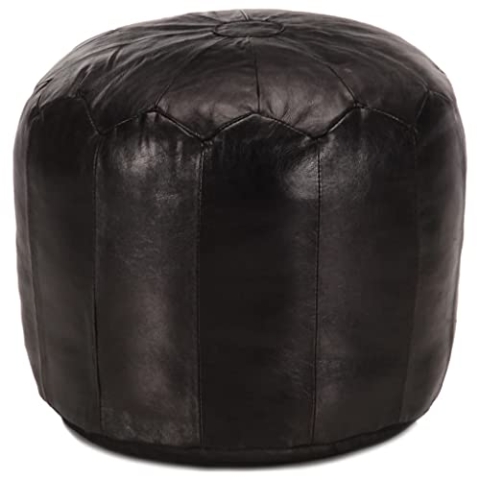 vidaXL Pouf Sitzpouf Sitzhocker Sitzpuff Puff Fußbank Fußhocker Bodenkissen Sitzkissen Kissen Hocker Ottoman Schwarz 40x35cm Echtes Ziegenleder