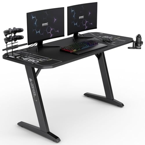 SENSE7 Schreibtisch Nomad Cybernetic, Gaming Tisch 140x60, PC Tisch mit Kopfhörerhaken, Getränkehalter, Controller Halter, Gaming Computertisch mit Kohlefaseroberfläche, Ergonomischer Gaming Desk