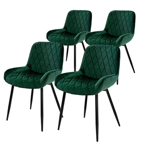 ML-Design 4er Set Esszimmerstühle Esszimmerstuhl mit Rücken- und Armlehnen, Dunkelgrün, Samt Sitzfläche, Metallbeine, Küchenstühle Küchenstuhl Wohnzimmerstühle Wohnzimmerstuhl Polsterstuhl Stühle