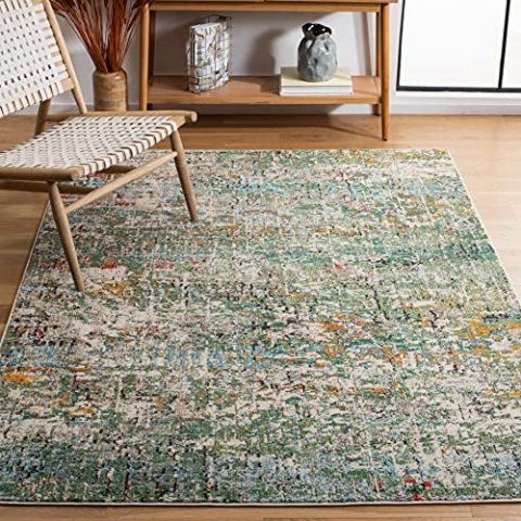 SAFAVIEH Zeitgenössische Teppich für Wohnzimmer, Esszimmer, Schlafzimmer - Madison Collection, Kurzer Flor, Silber und Elfenbein, 122 X 183 cm