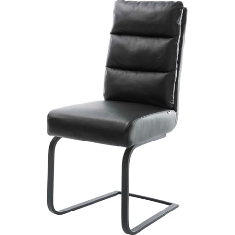 DELIFE Schwingstuhl Pela-Flex Freischwinger flach Schwarz Echt-Leder Schwarz Taschenfederkern