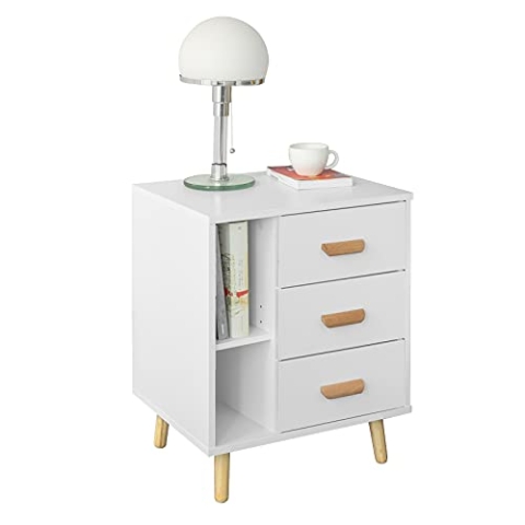 SoBuy FBT95-W Nachttisch mit 3 Schubladen und 2 offenen Fächern Sofatisch Beistelltisch Telefontisch Nachtschrank Nachtkommode BHT ca.: 48x60x40cm