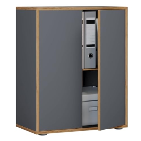 VCM Holz Büroschrank Ordner Aktenschrank Büromöbel Schrank Salia 2-Fach Breite 60 cm Drehtüren Anthrazit