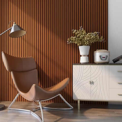 NEU.HOLZ Akustikpaneele Holz - Schalldämmung Wandpaneele in Holzoptik Teak, Schallschutz Akustikplatten Wandverkleidung innen, Schallabsorber Paneele Wand & Decke, Holzpaneele Wand 8,64 m²