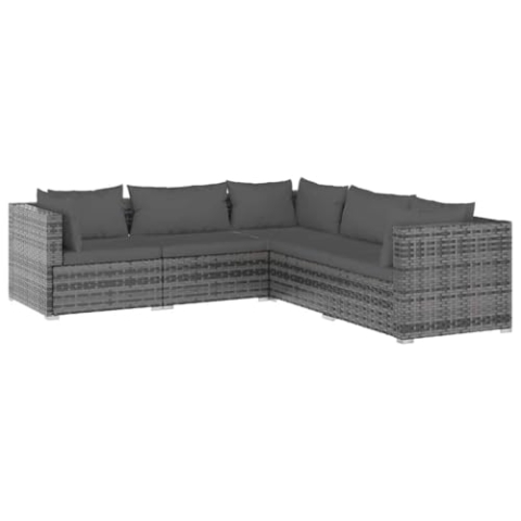 vidaXL Gartenmöbel 5-TLG. mit Kissen Ecksofa Mittelsofa Sofa Lounge Sitzgruppe Gartenset Garten Garnitur Gartensofa Poly Rattan Grau