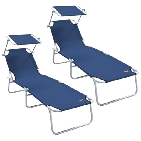 vidaXL Faltbare Sonnenliegen 2 Stück mit Sonnendach Blau 600D Oxford-Stoff