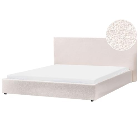 Beliani Polsterbett Bouclé Stoff weiß/cremeweiß 180 x 200 cm mit hohem Kopfteil Lavaur