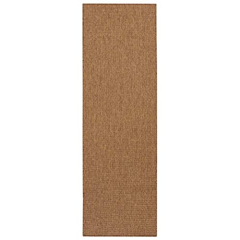 BT Carpet Nature Läufer In- und Outdoor – Schlingen Küchenläufer Rutschfest Flachgewebe Kurzflor Woll-Optik Fineloop Küchenteppich für Flur, Küche, Garten, Terrasse, Badezimmer – Naturbraun, 80x350cm