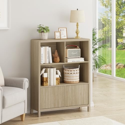 [en.casa] Highboard Lukkodso Kommode Sideboard 103 x 80 x 28 cm Mehrzweckschrank Wohnzimmerschrank mit 2 Türen und 5 Fächern Schrank für Wohnzimmer Eicheoptik