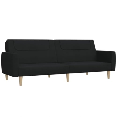 vidaXL Schlafsofa 2-Sitzer, Sofa mit Holzrahmen, Schlafcouch für Wohnzimmer Heimkino Büro, Couch Sofabett Tagesbett Gästebett, Schwarz Stoff