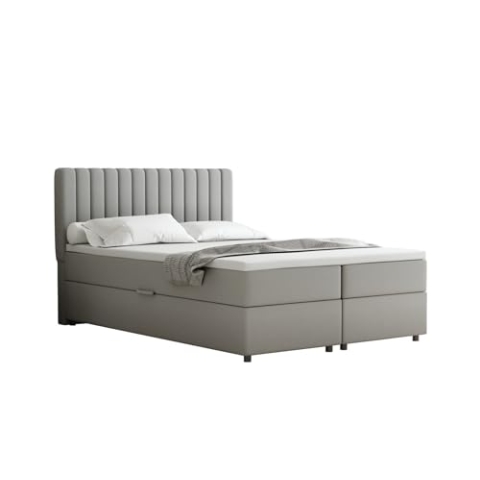 PANDA MÖBEL Everest Boxspringbett 140 x 200 cm Doppelbett mit hochwertiger Bonell-Matratze und Topper, Polsterbett mit Bettkasten, Schlafzimmer, Bequem, Modern, Stilvoll