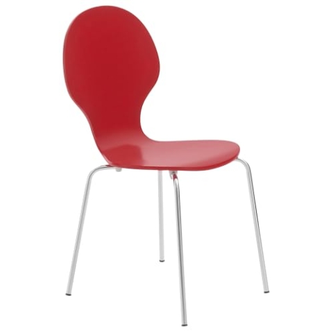 CLP Stapelstuhl Diego I Komfortabler Esszimmerstuhl I Metallgestell, Holzsitz I Ergonomisches Design I Platzsparend In Esszimmer Und Küche, Farbe:rot