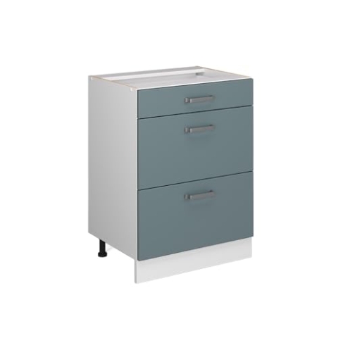 Vicco Küchenunterschrank R-Line, Blau-Grau/Weiß, 60 cm mit Schubladen, ohne Arbeitsplatte