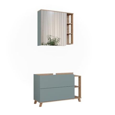 Vicco Badmöbel-Set Karen, Sonoma/Blau, 2 Teile