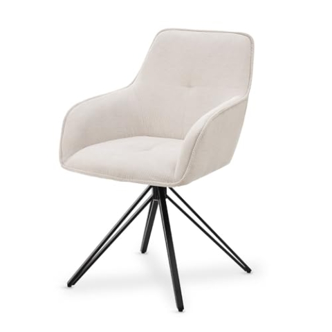 Juskys Drehstuhl Clyde mit Armlehne & Stoff Bezug - Esszimmerstuhl modern - Polsterstuhl Esszimmer - 120 kg belastbar - Stuhl Cord Beige
