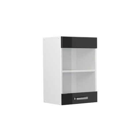 Vicco Hängeschrank R-Line, Wandhängeschrank, Schwarz Hochglanz/Weiß, 40 cm mit Glastür
